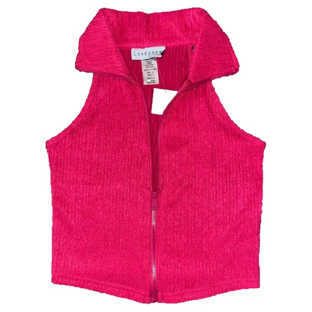 lovepoem boutique raspberry/pink zip down sleeveless chiffon turtleneck NWT sz S